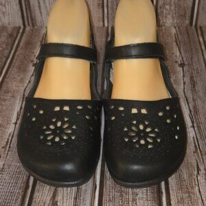 Sz 38 / 7 NAOT Arataki Black Leather Laser Cut Mary Jane Comfort Sandals NWOB!